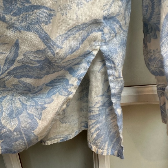 J. Jill Everyday Linen Button-Front Shirt 100% Linen Blue Floral Blouse Size XL - Picture 9 of 16
